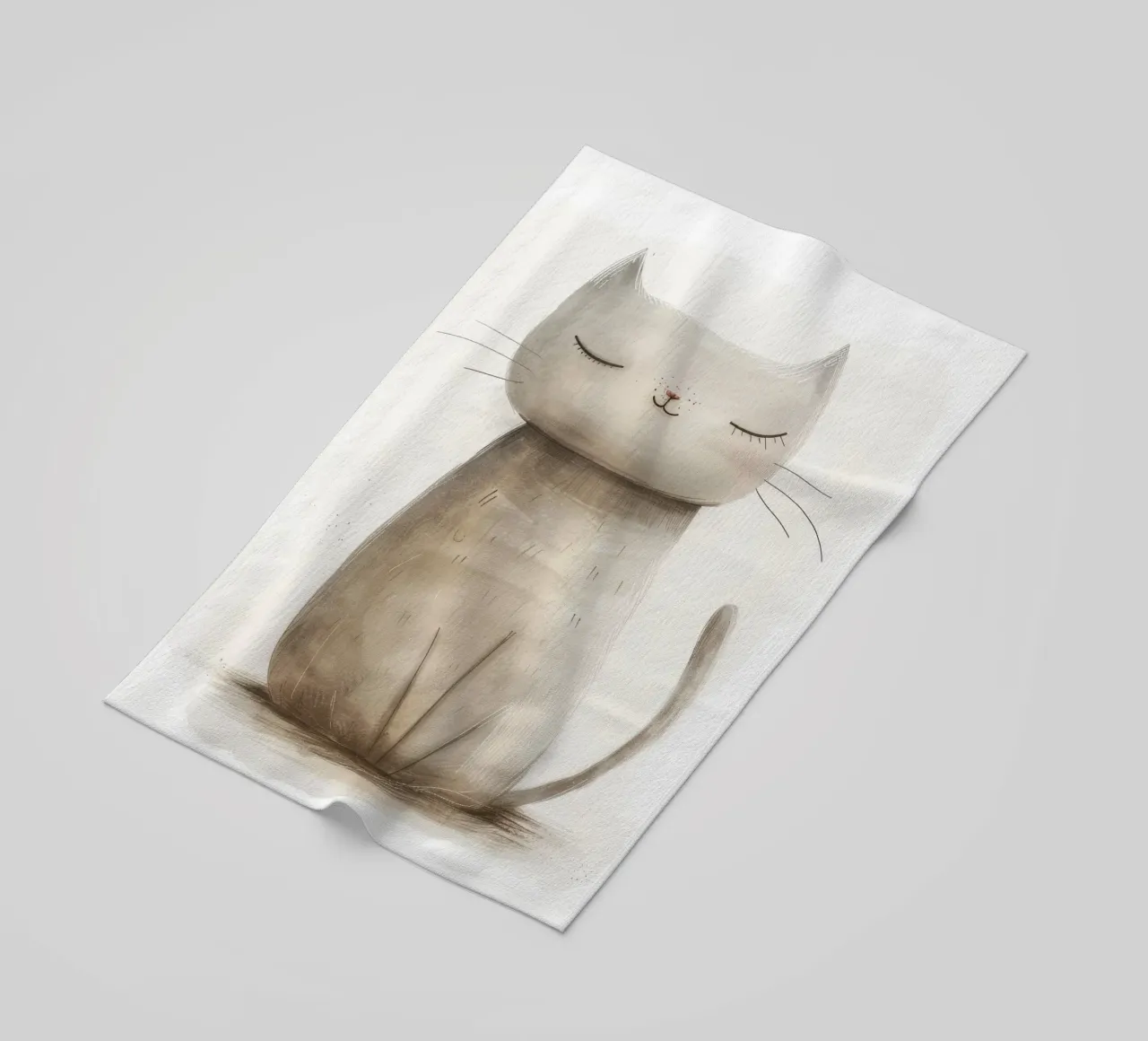 Elegant Seated Grey Cat Artwork – Minimalist Cat Design beach towel by DesignDoodle