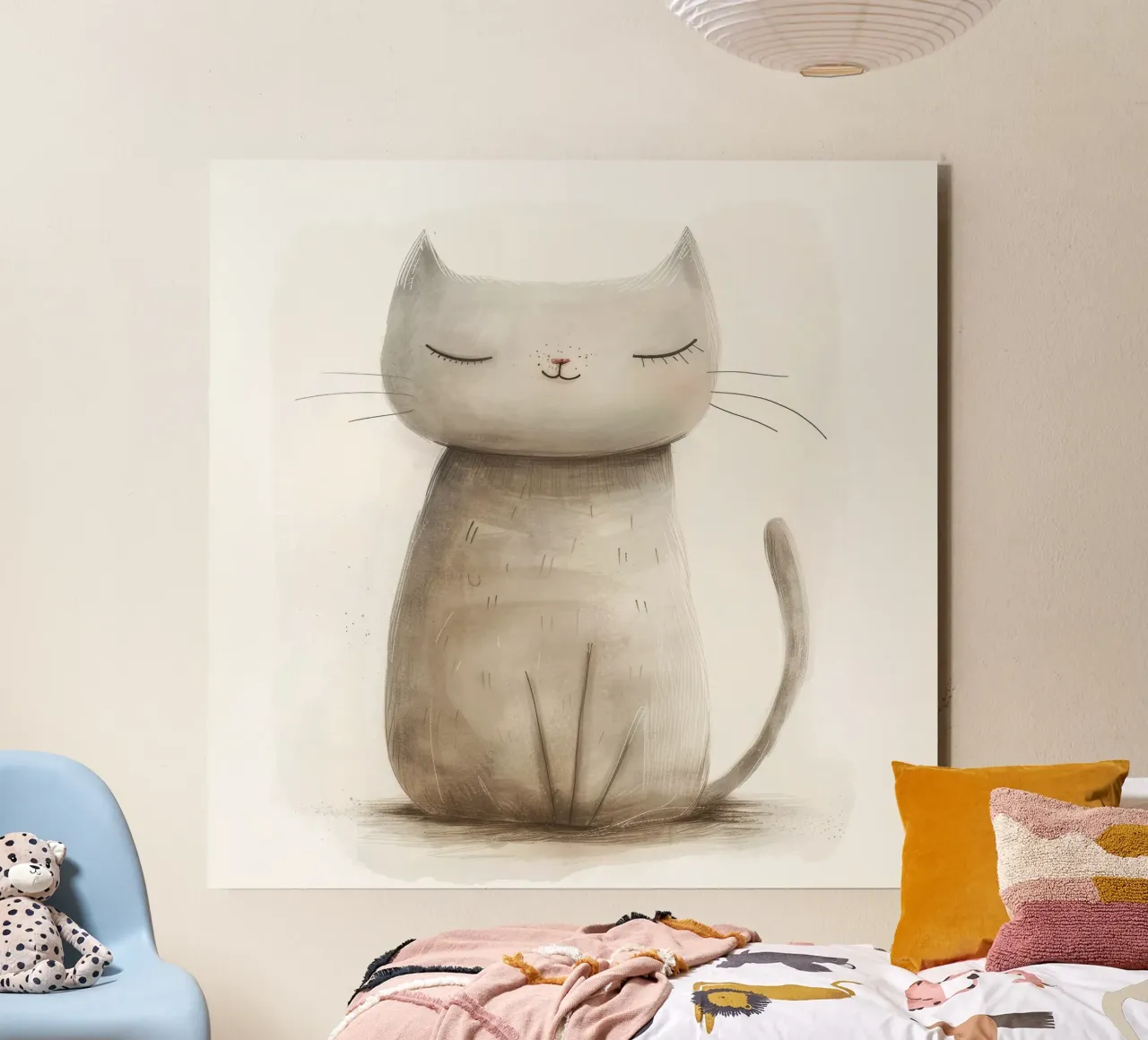 Dessin élégant d'un chat gris assis - Minimalist Cat Design alu dibond de DesignDoodle
