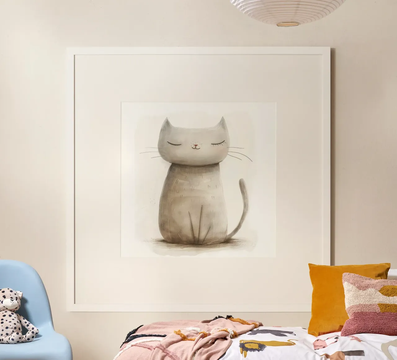 Dessin élégant d'un chat gris assis - Minimalist Cat Design hahnemühle de DesignDoodle