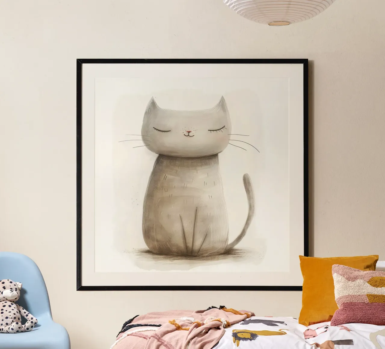 Dessin élégant d'un chat gris assis - Minimalist Cat Design hahnemühle de DesignDoodle
