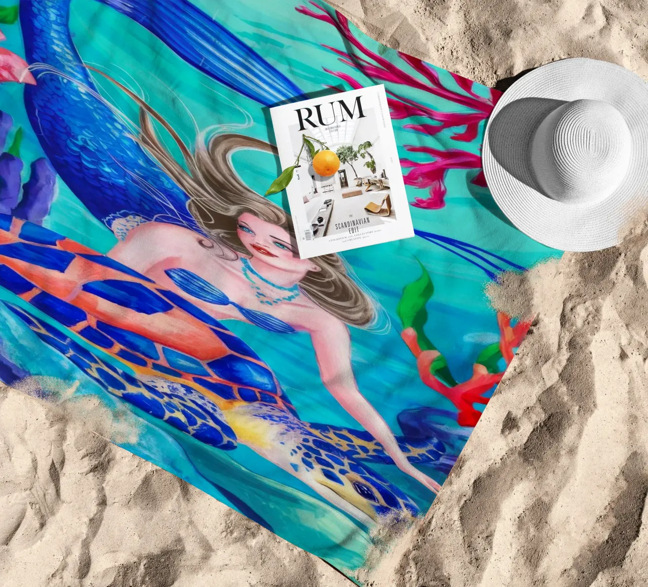 Coralia Crimson Current beach towel by Infinite Chroma