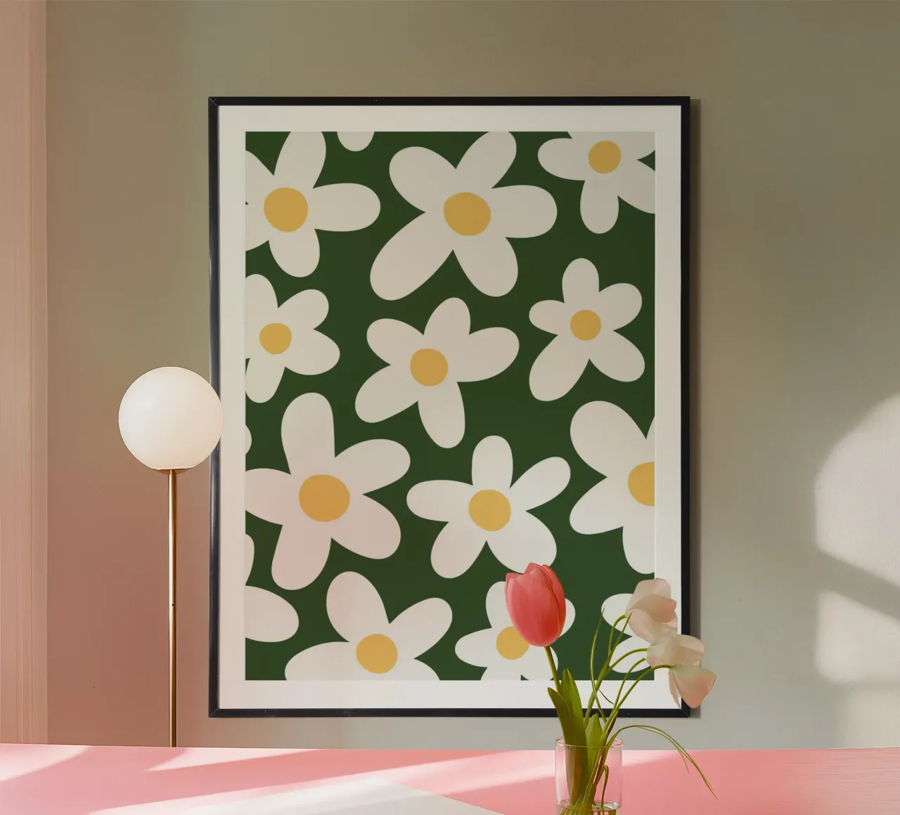 Minimal Daisy Flower Pattern hahnemühle by pdigitalprints