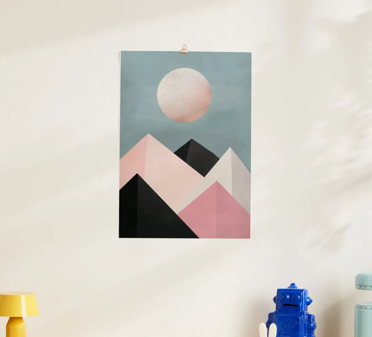 Moonrise over Geometric Peaks poster con telaio in legno da Niklas