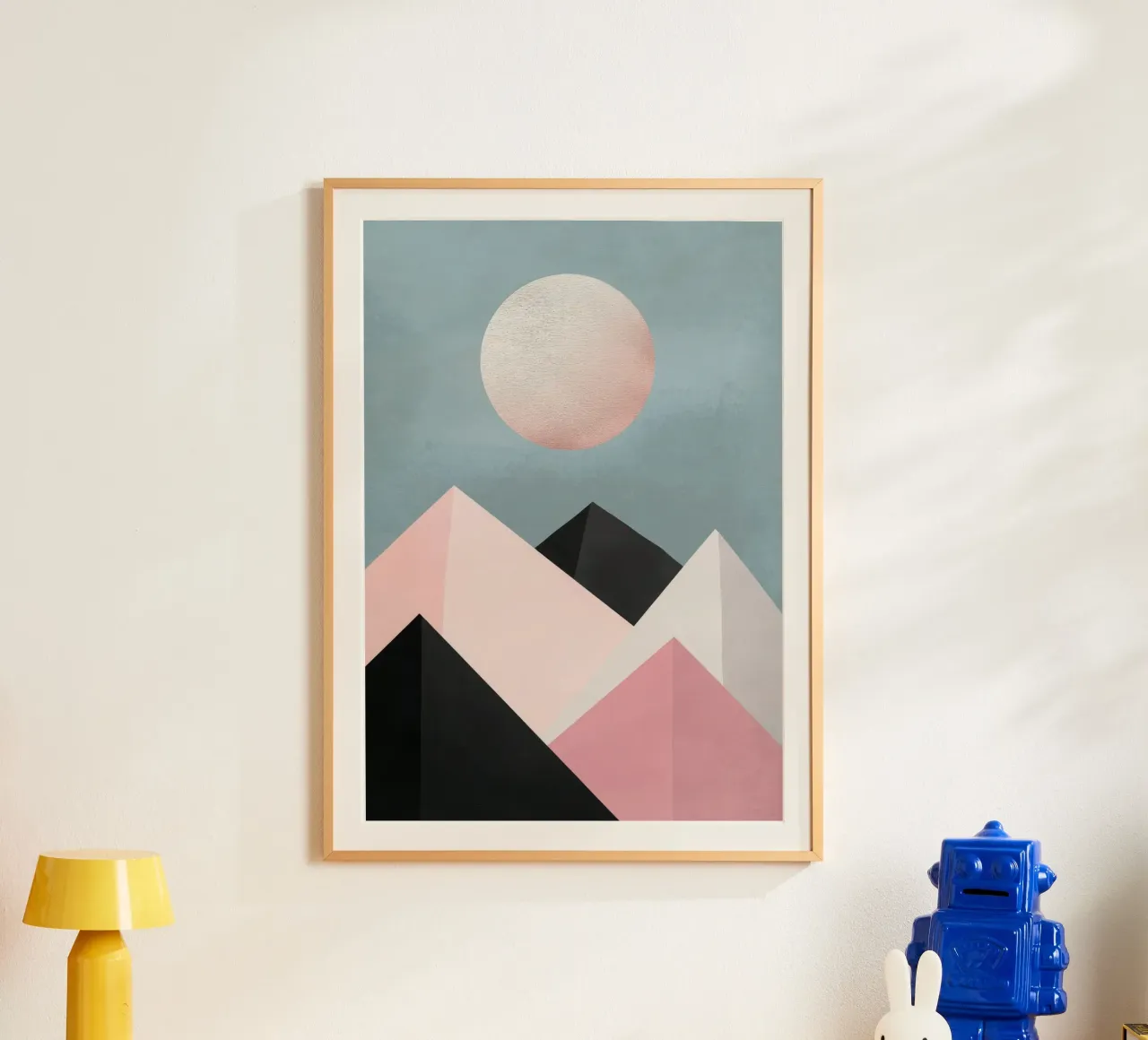Moonrise over Geometric Peaks poster con telaio in legno da Niklas
