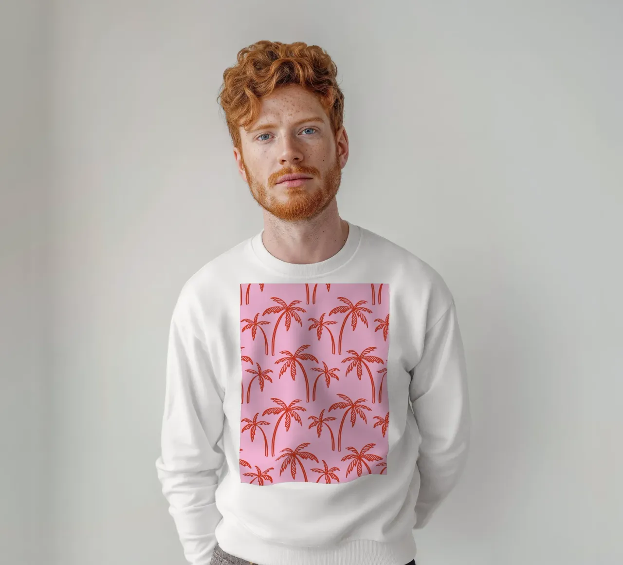 Tropical Palm Tree Pattern – Pink and Red Retro Beach Vibes sweatshirt by pdigitalprints