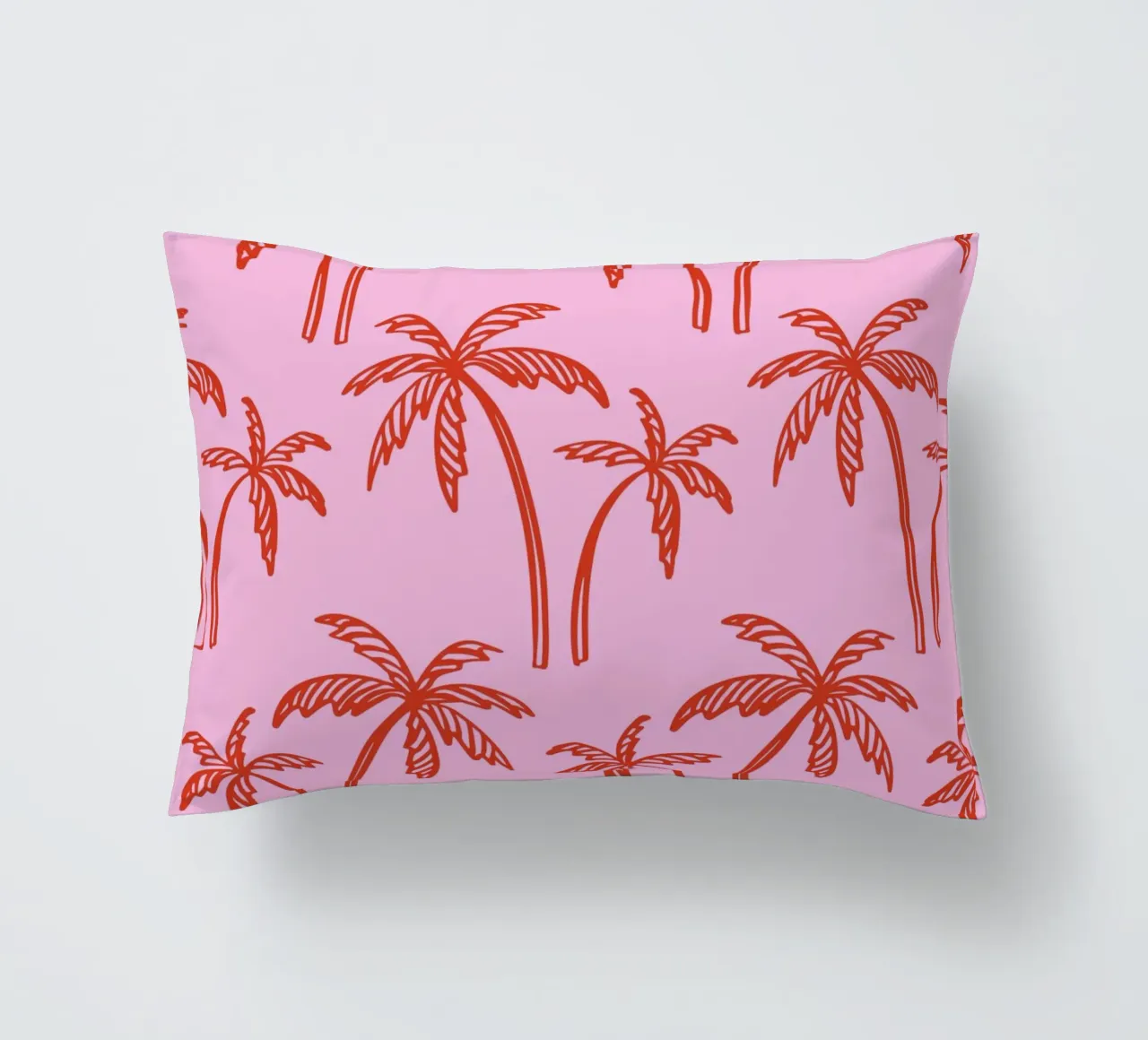 Tropical Palm Tree Pattern – Pink and Red Retro Beach Vibes decorative cushion by pdigitalprints