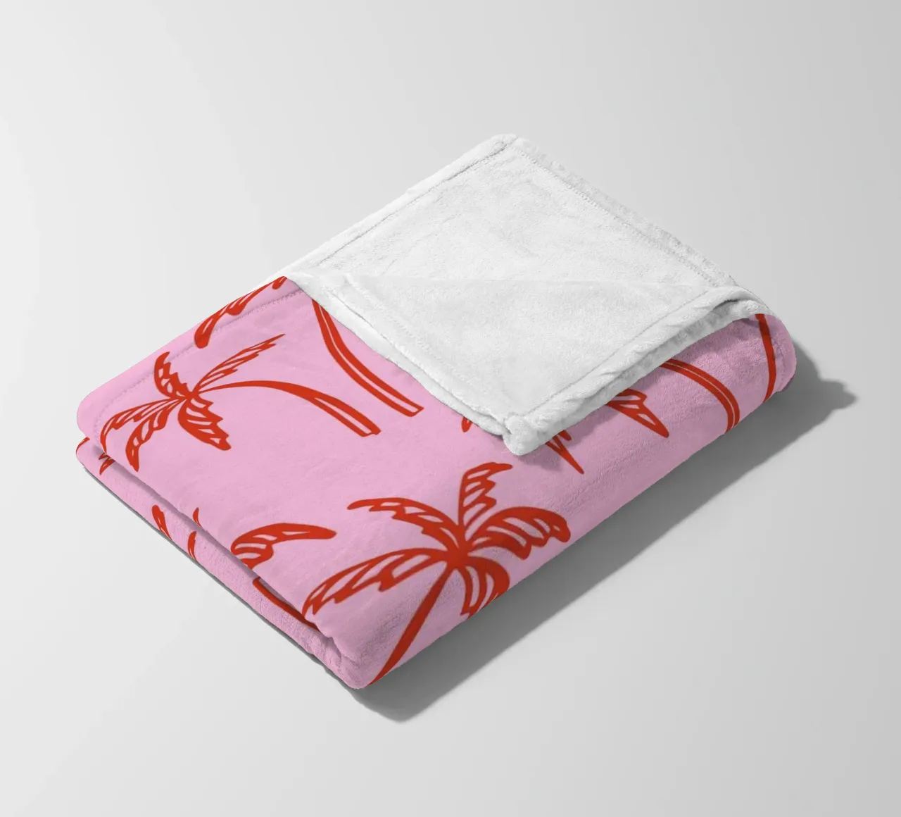 Tropical Palm Tree Pattern – Pink and Red Retro Beach Vibes fleece blanket by pdigitalprints