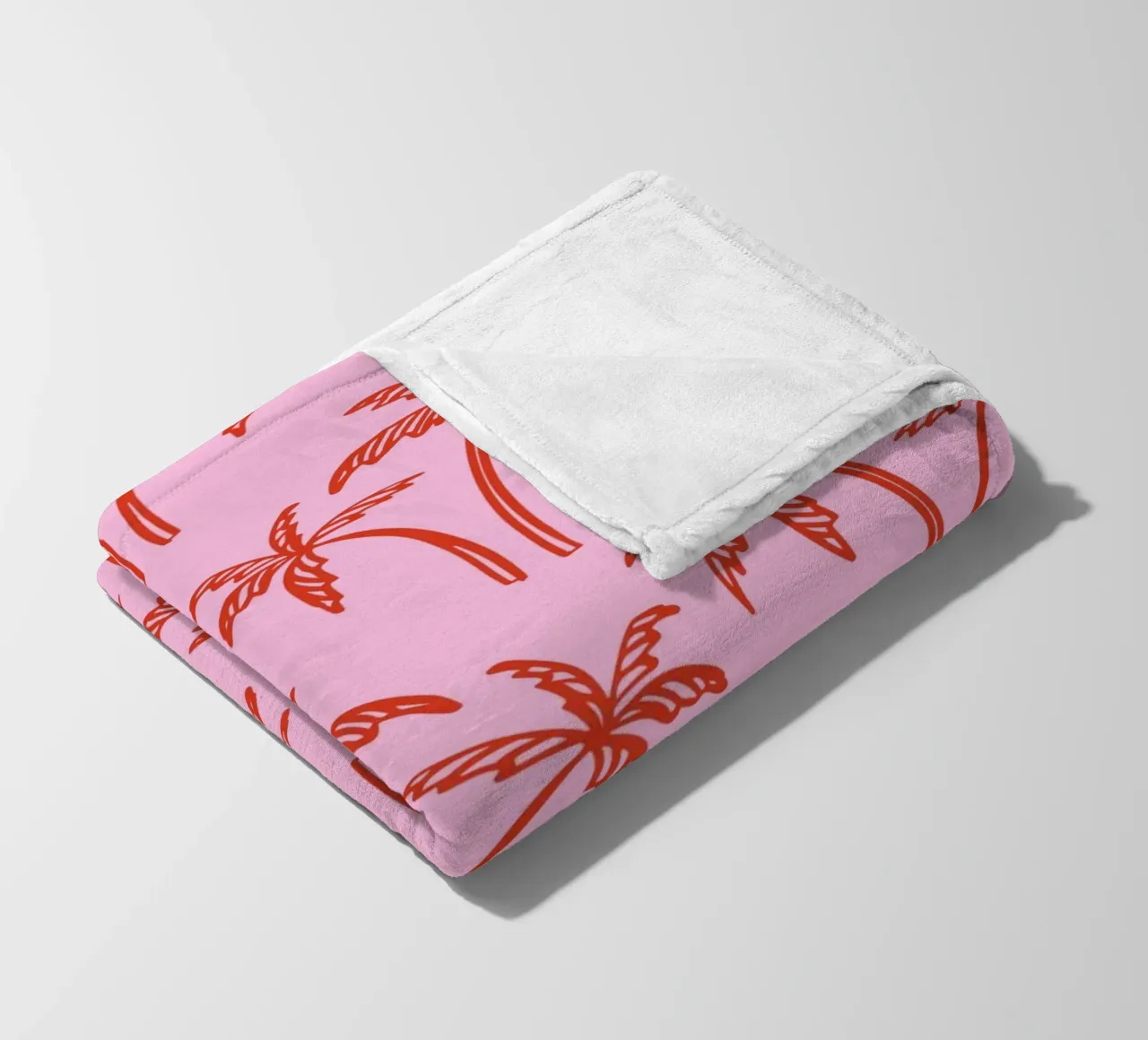 Tropical Palm Tree Pattern – Pink and Red Retro Beach Vibes fleece blanket by pdigitalprints