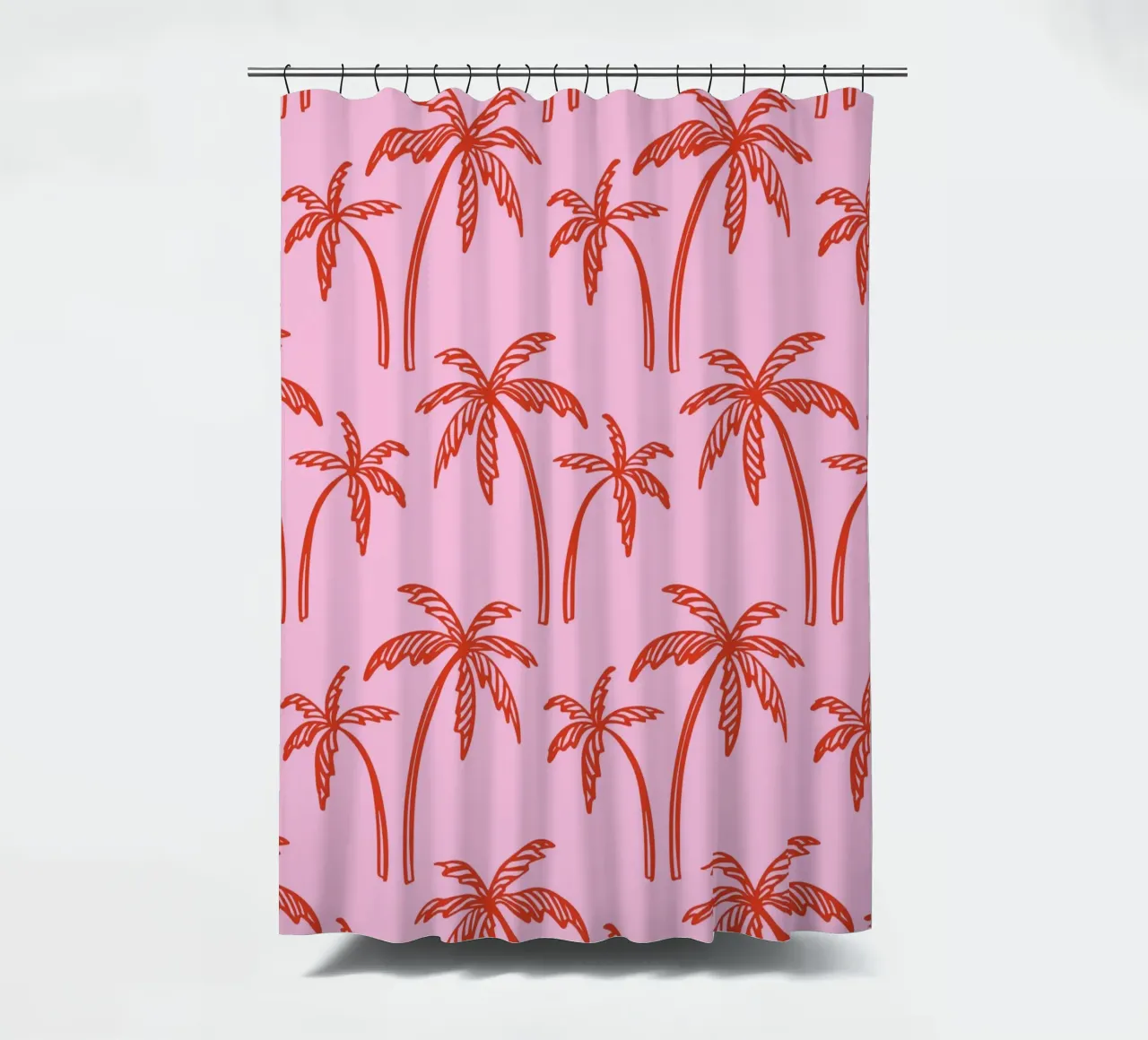 Tropical Palm Tree Pattern – Pink and Red Retro Beach Vibes shower curtain by pdigitalprints