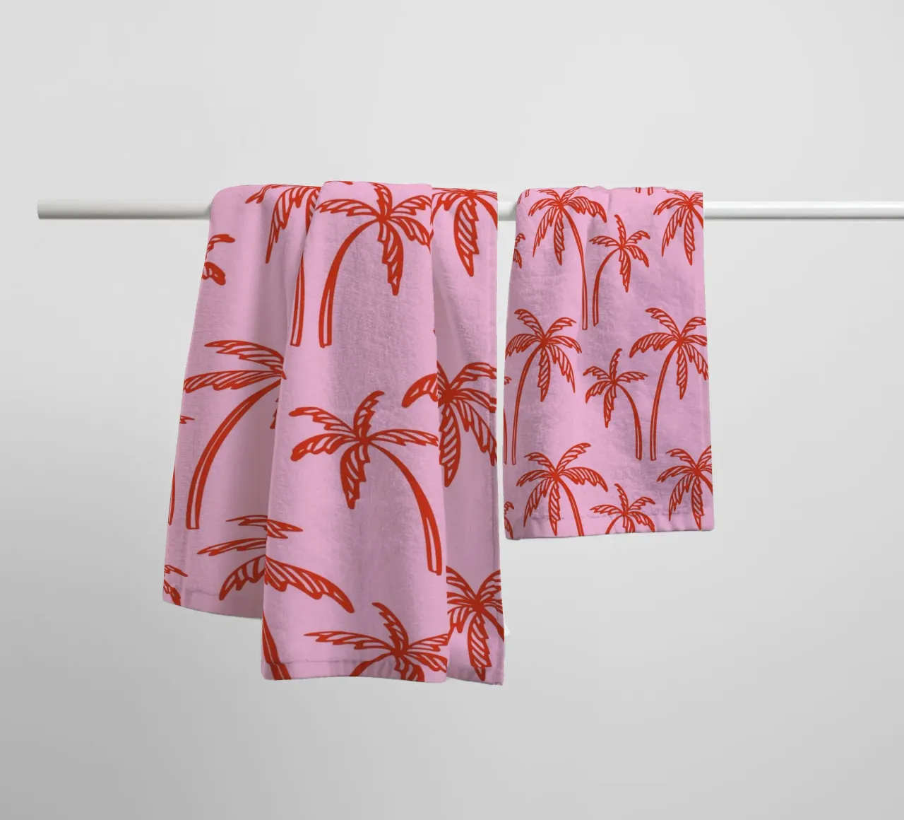 Tropical Palm Tree Pattern – Pink and Red Retro Beach Vibes towel by pdigitalprints