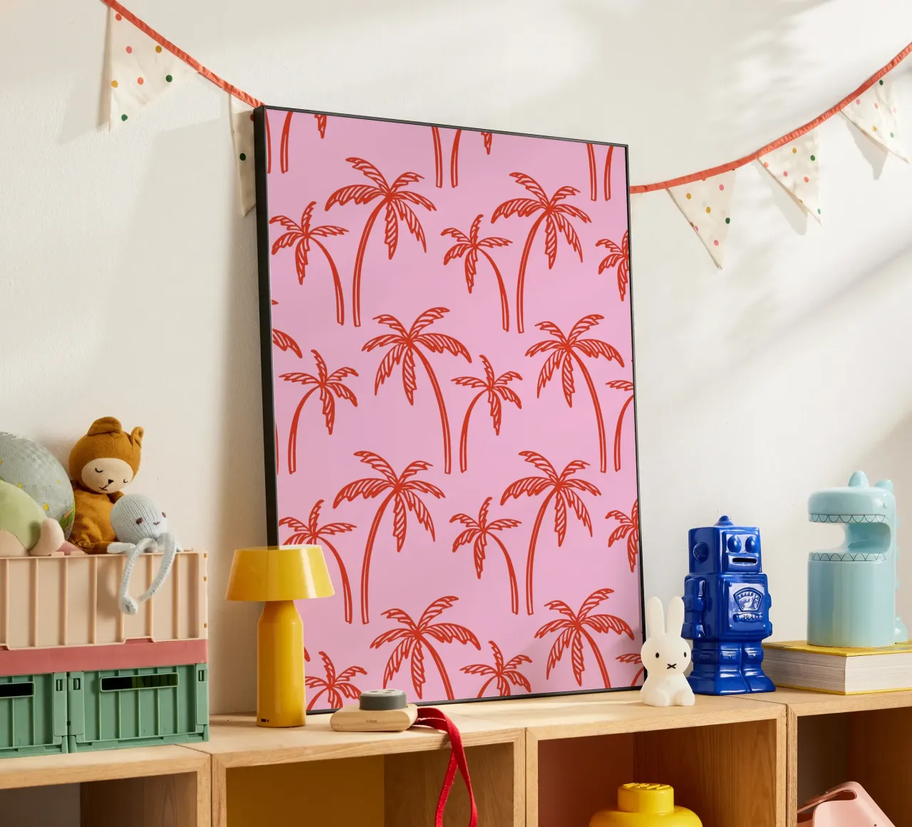 Tropical Palm Tree Pattern – Pink and Red Retro Beach Vibes alu-dibond by pdigitalprints
