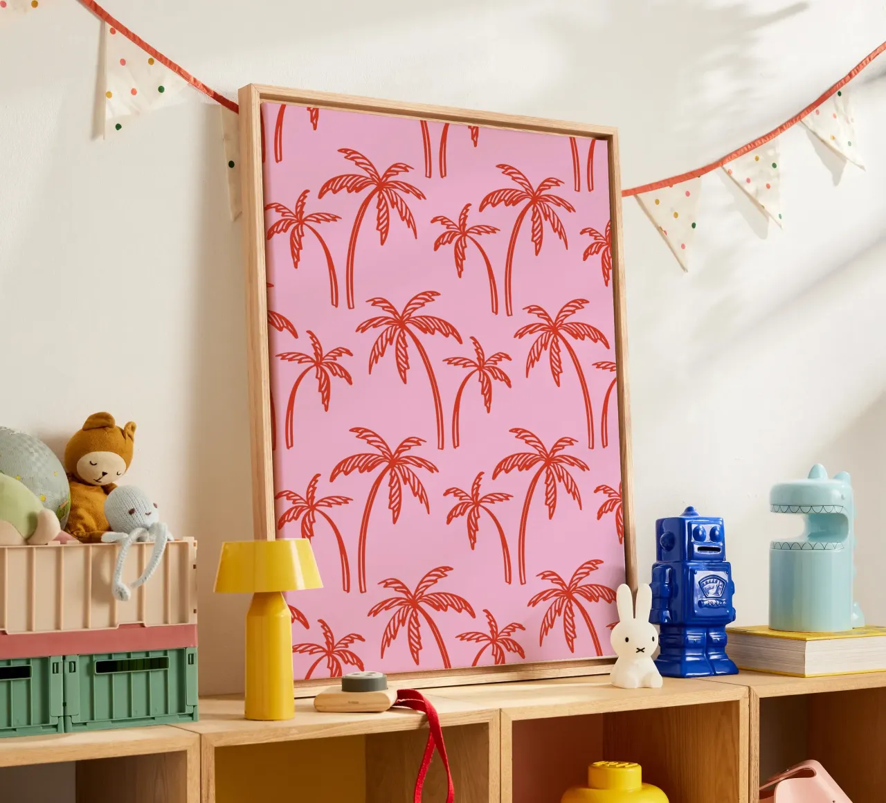 Tropical Palm Tree Pattern – Pink and Red Retro Beach Vibes canvas by pdigitalprints