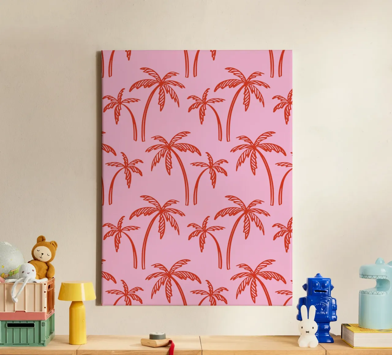 Tropical Palm Tree Pattern – Pink and Red Retro Beach Vibes canvas by pdigitalprints