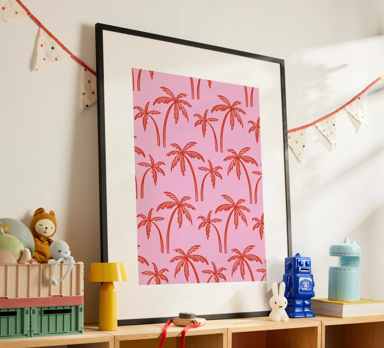 Tropical Palm Tree Pattern – Pink and Red Retro Beach Vibes hahnemühle by pdigitalprints