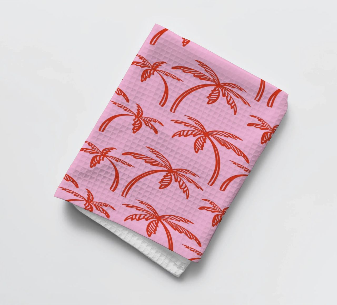 Tropische Palme Muster - Rosa und Rot Retro Strand Vibes Geschirrtuch von pdigitalprints
