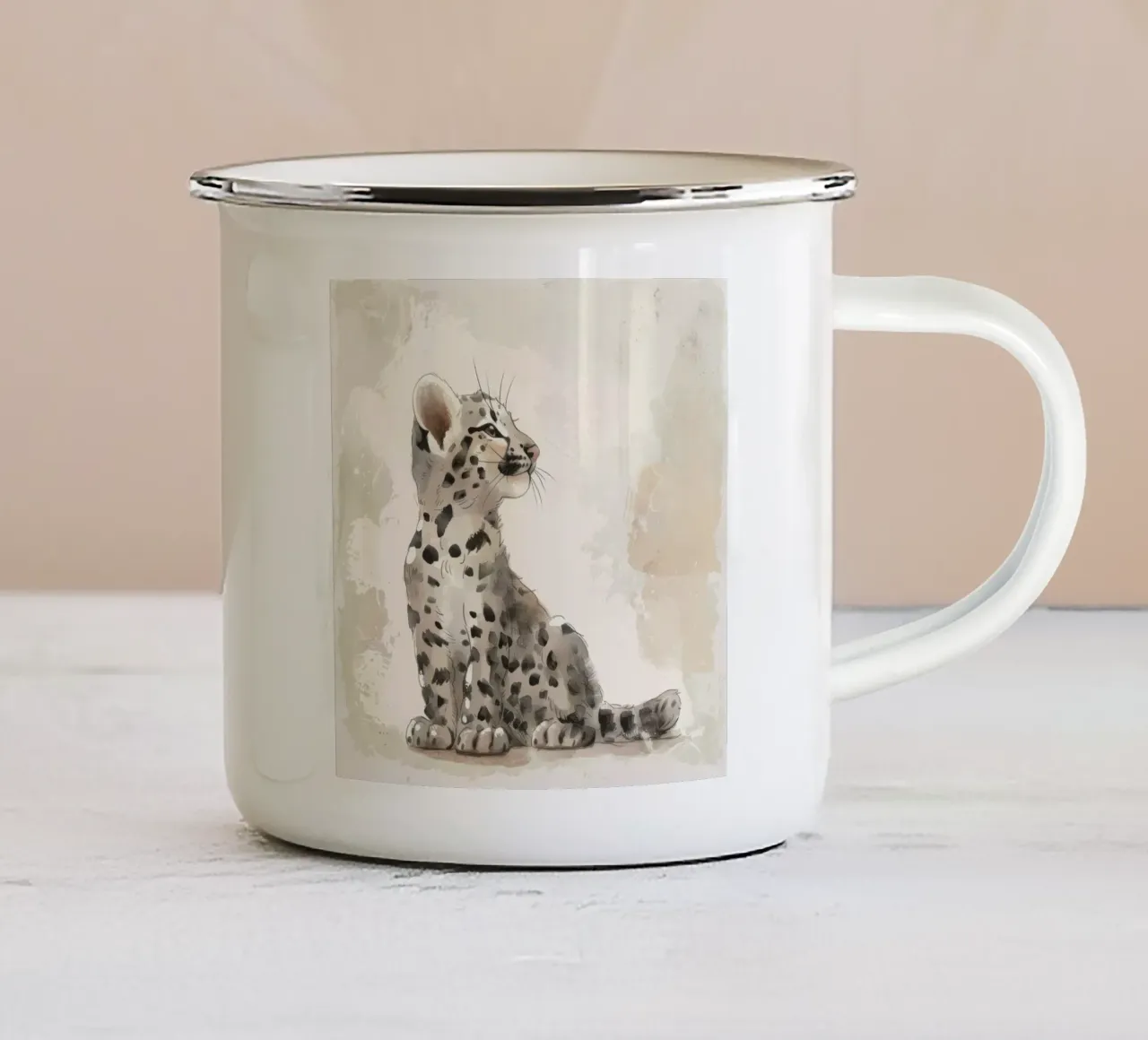 Illustrazione di un giovane e affascinante ocelot - Gatto selvatico giocherellone tazza in smalto da DesignDoodle