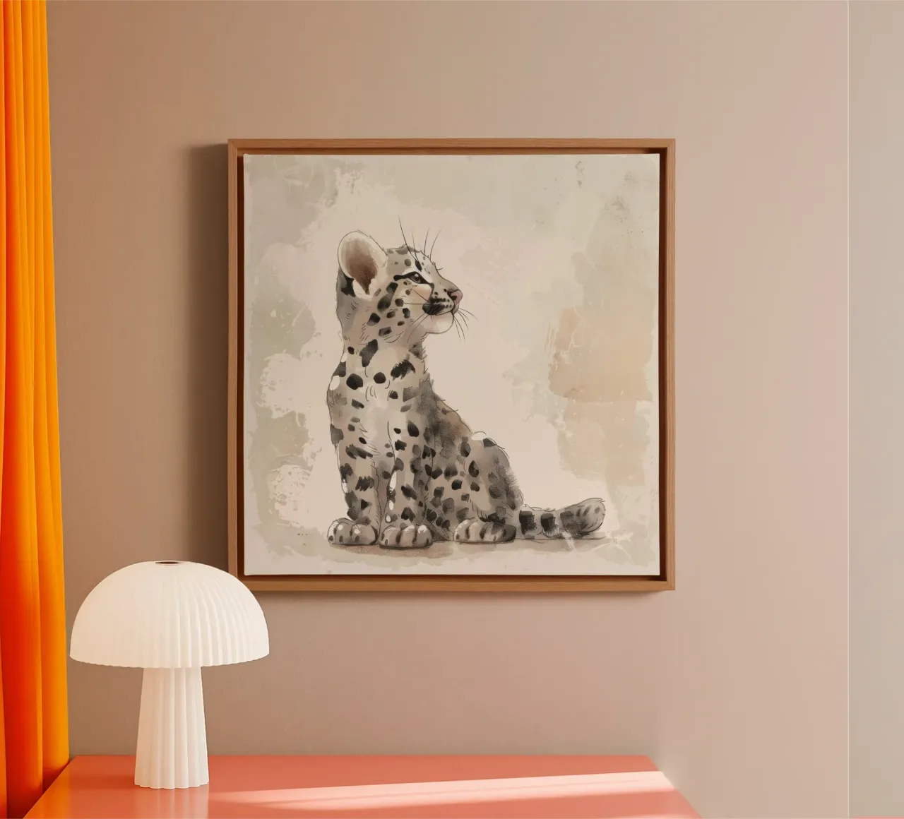 Illustrazione di un giovane e affascinante ocelot - Gatto selvatico giocherellone tela con Cornice a cassetta da DesignDoodle