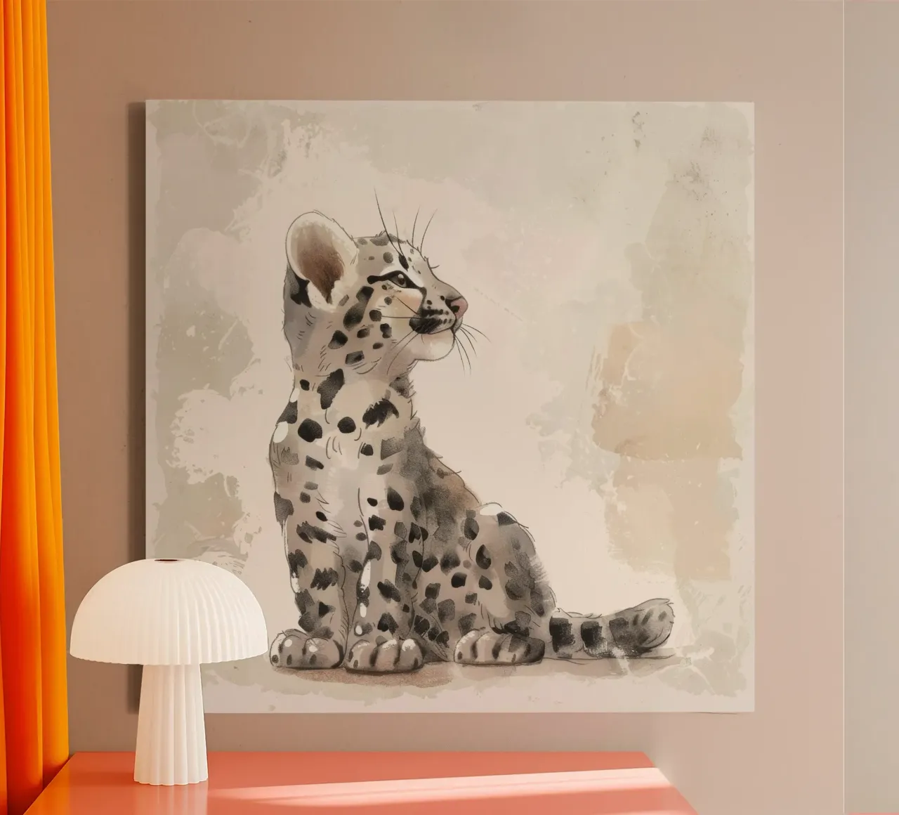 Illustrazione di un giovane e affascinante ocelot - Gatto selvatico giocherellone tela con Cornice a cassetta da DesignDoodle
