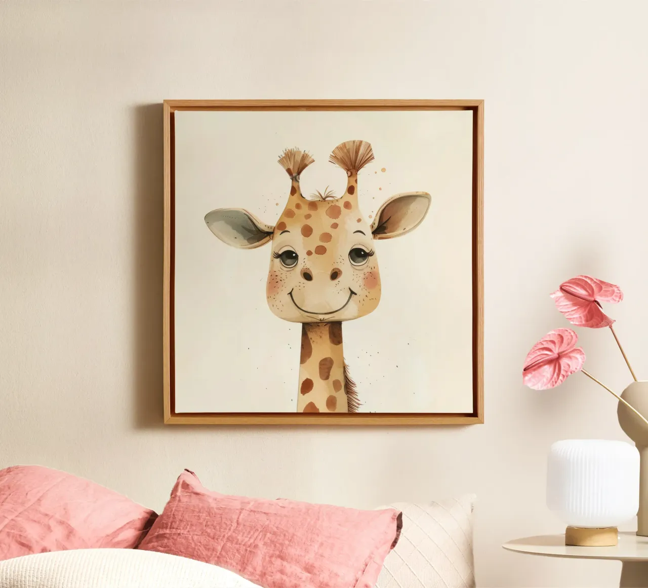 Adorabile testa e collo di giraffa Design elegante della fauna selvatica tela con Cornice a cassetta da DesignDoodle