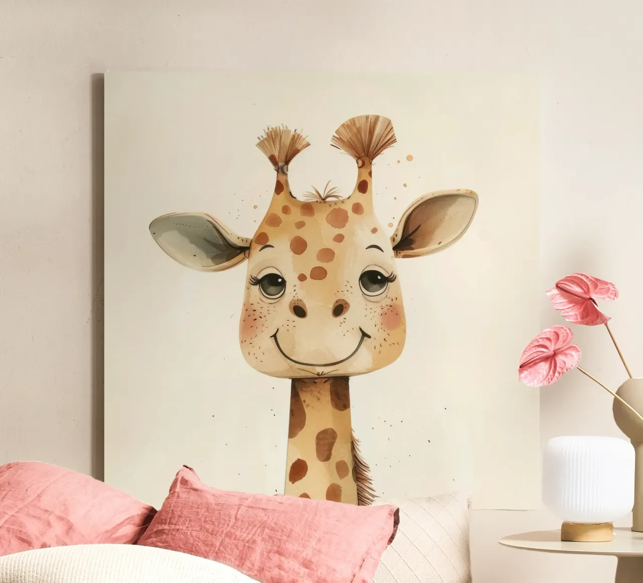 Adorabile testa e collo di giraffa Design elegante della fauna selvatica tela con Cornice a cassetta da DesignDoodle