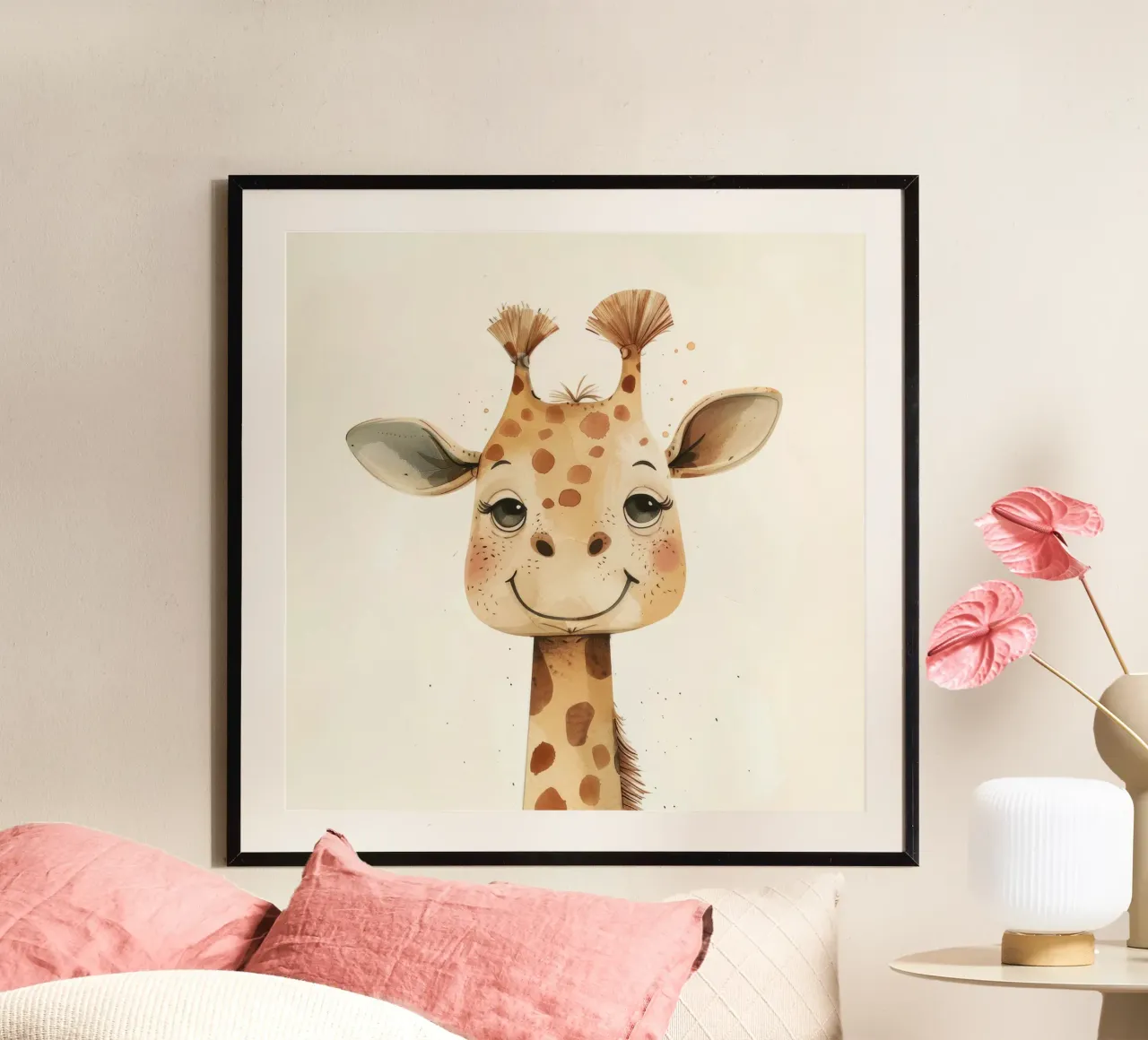 Adorabile testa e collo di giraffa Design elegante della fauna selvatica poster da DesignDoodle