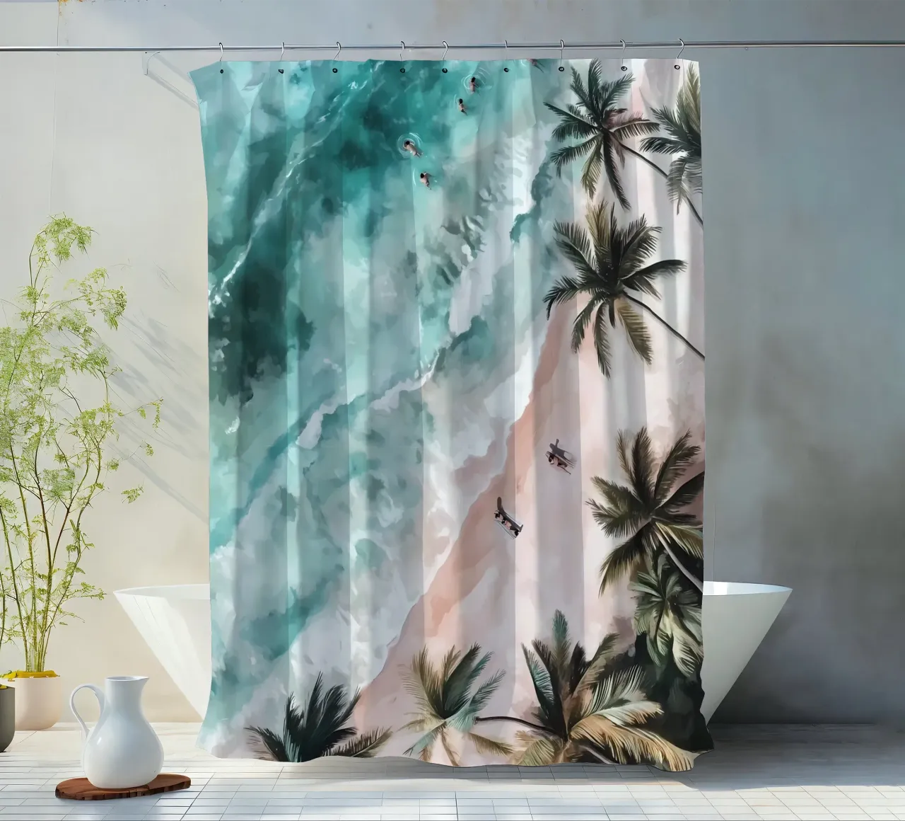Aerial Beach shower curtain by IamHomeStudio