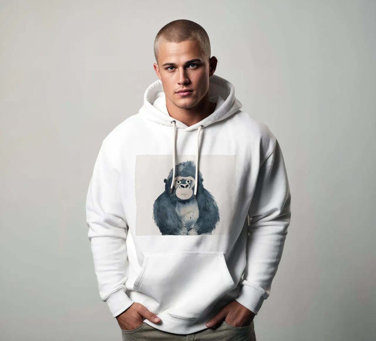 Endearing Young Gorilla Illustration – Powerful Yet Playful felpa con cappuccio da DesignDoodle