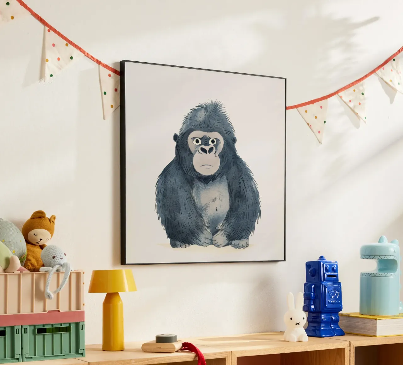Endearing Young Gorilla Illustration – Powerful Yet Playful alu-dibond by DesignDoodle