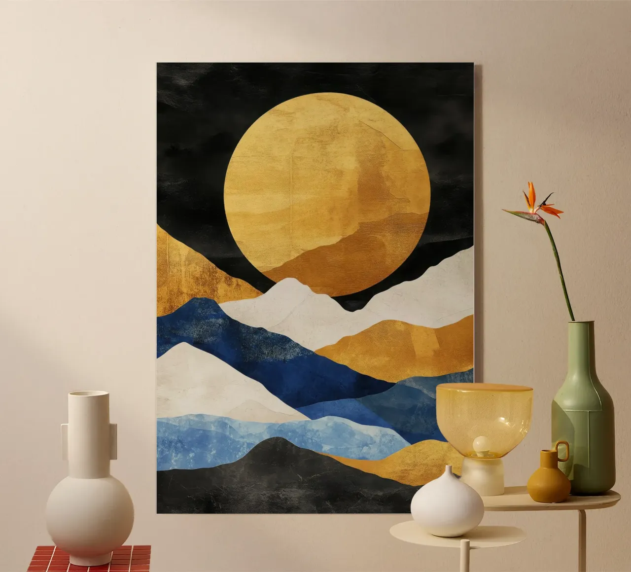 Golden Sun over Minimalist Mountains plexiglass da Niklas