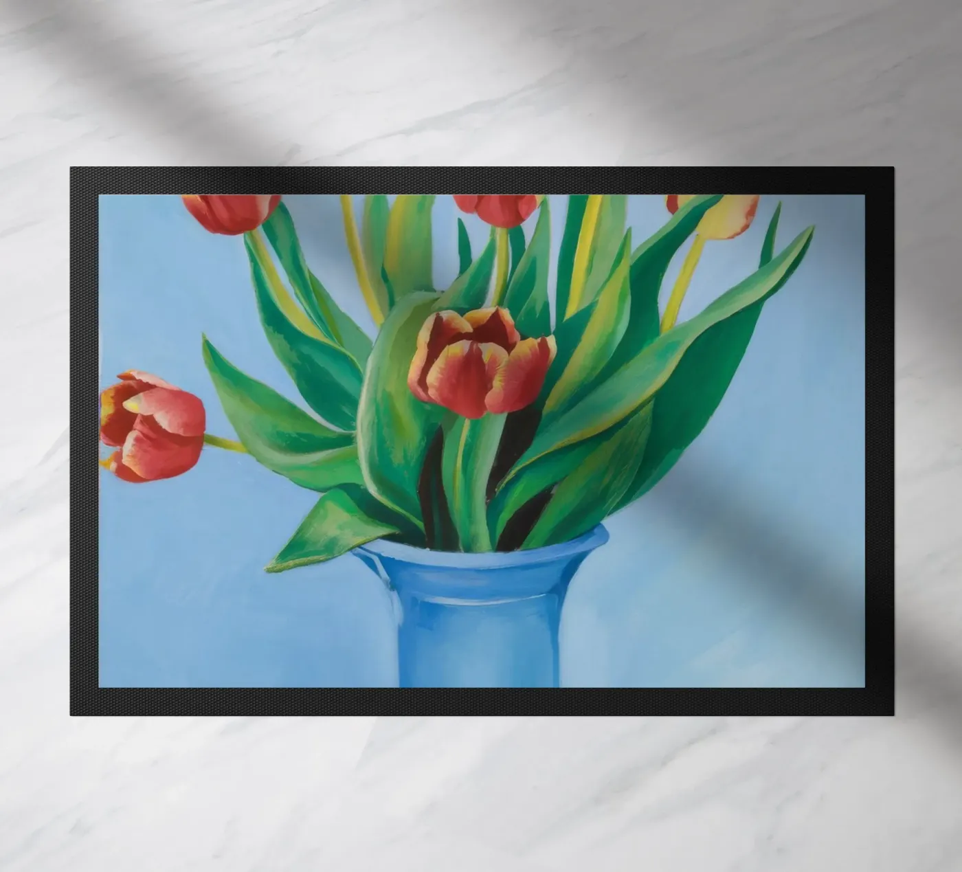 Ruby Tulip Azure doormat by Infinite Chroma