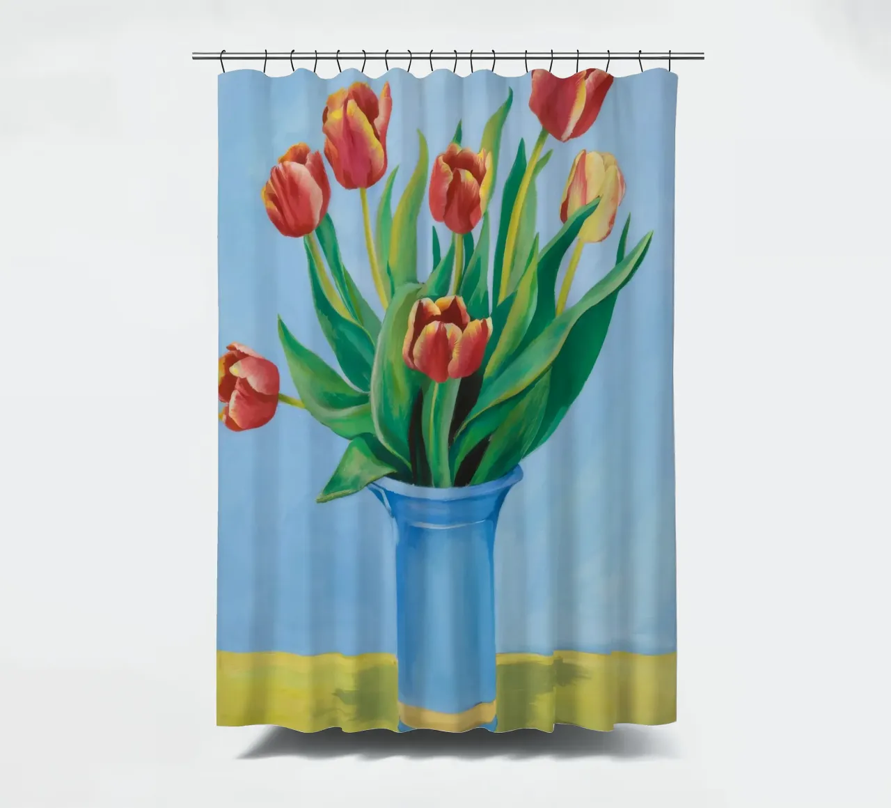 Ruby Tulip Azure shower curtain by Infinite Chroma