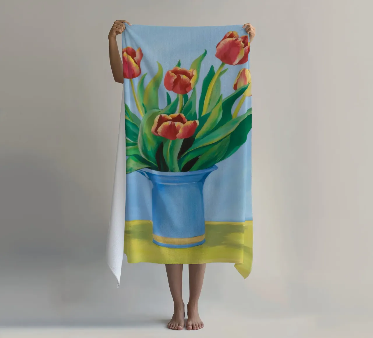 Ruby Tulip Azure beach towel by Infinite Chroma