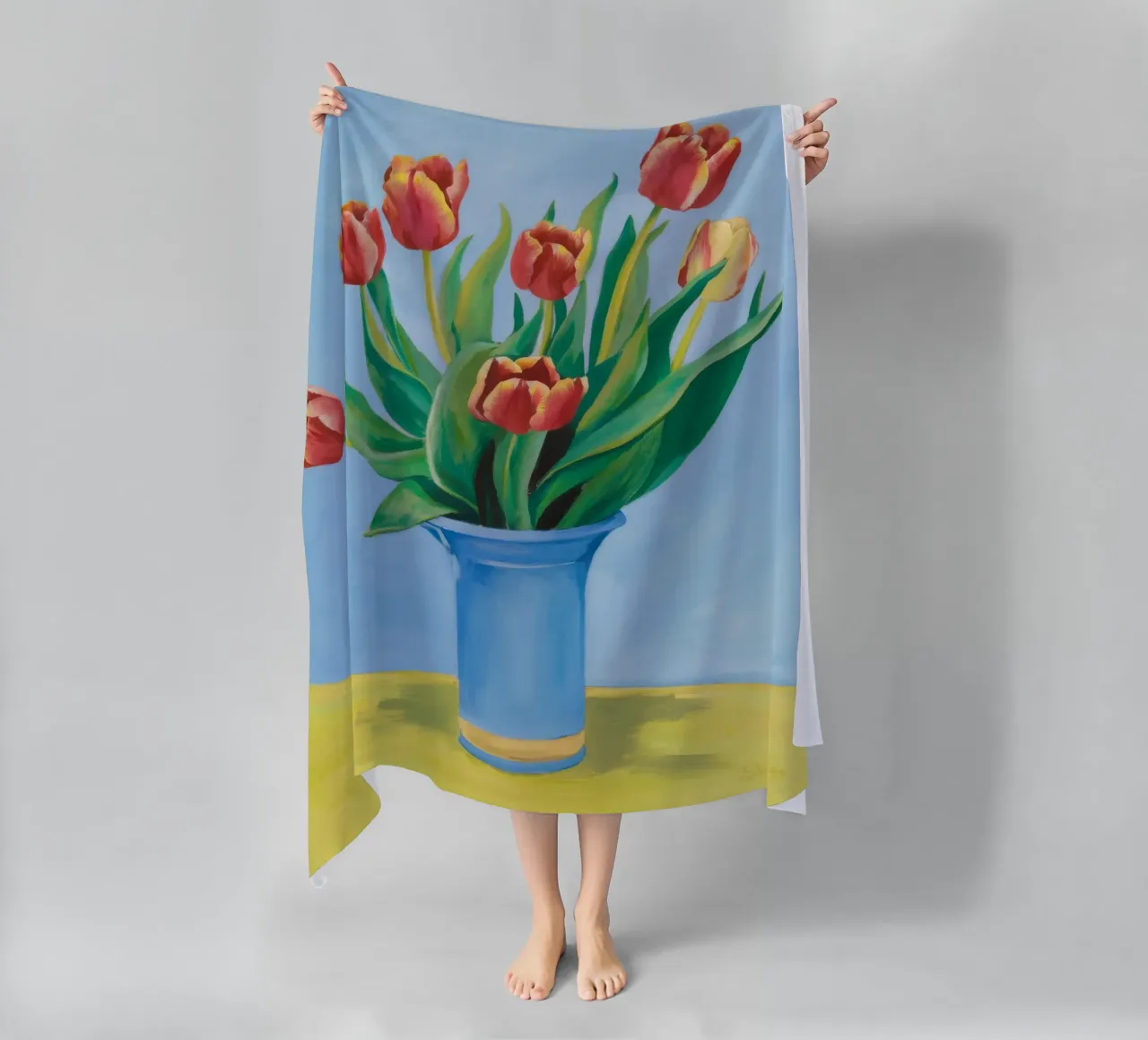 Ruby Tulip Azure beach towel by Infinite Chroma