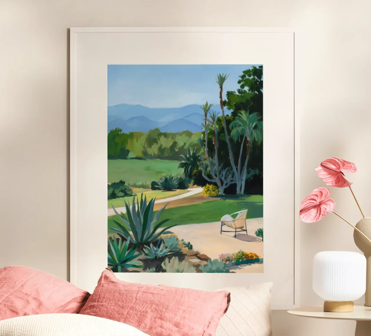 Palm Vista Repose poster con telaio in plastica da Infinite Chroma