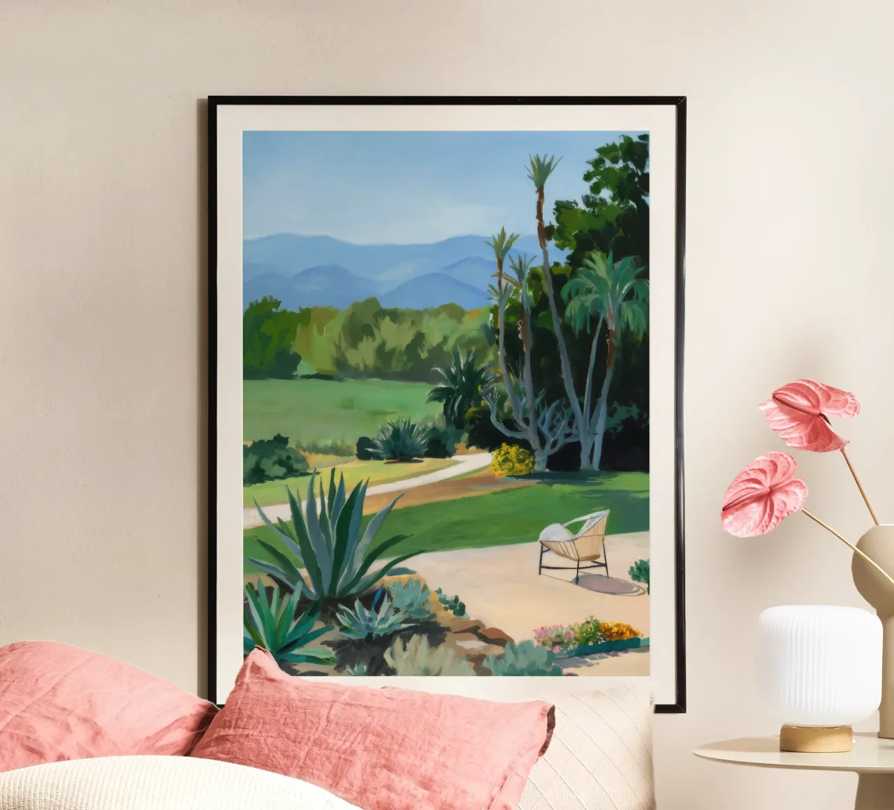 Palm Vista Repose poster con telaio in plastica da Infinite Chroma