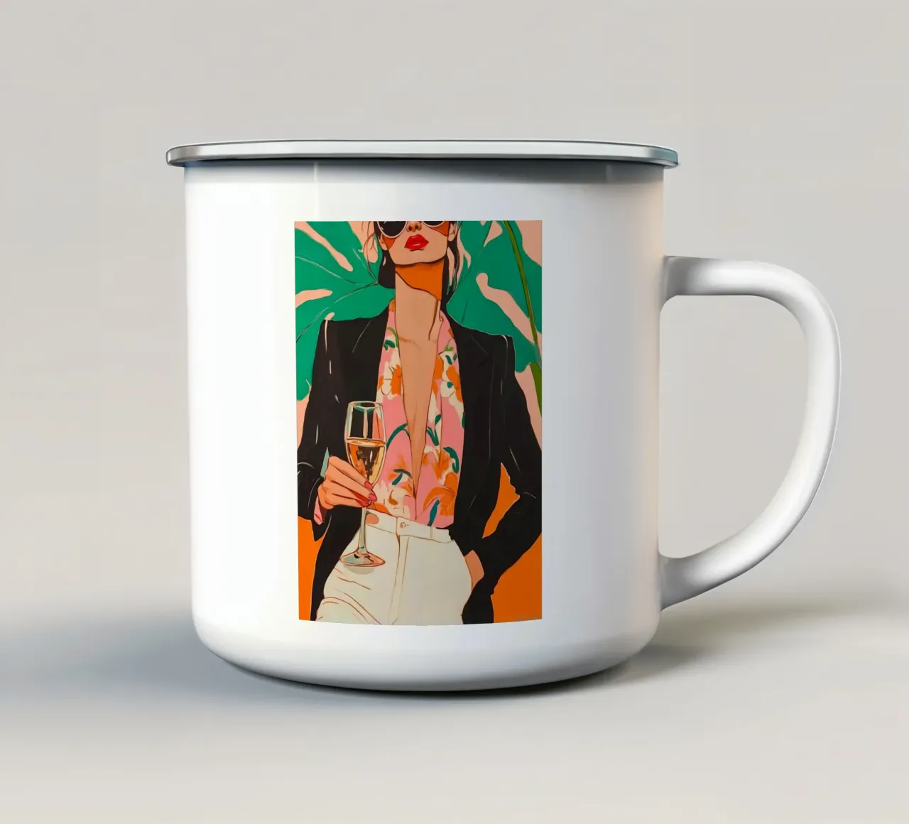 Donna con bicchiere di vino tazza in smalto da IamHomeStudio