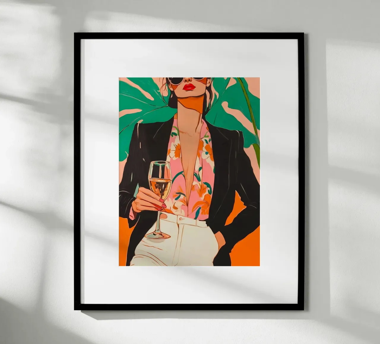 Donna con bicchiere di vino poster con telaio in alluminio da IamHomeStudio