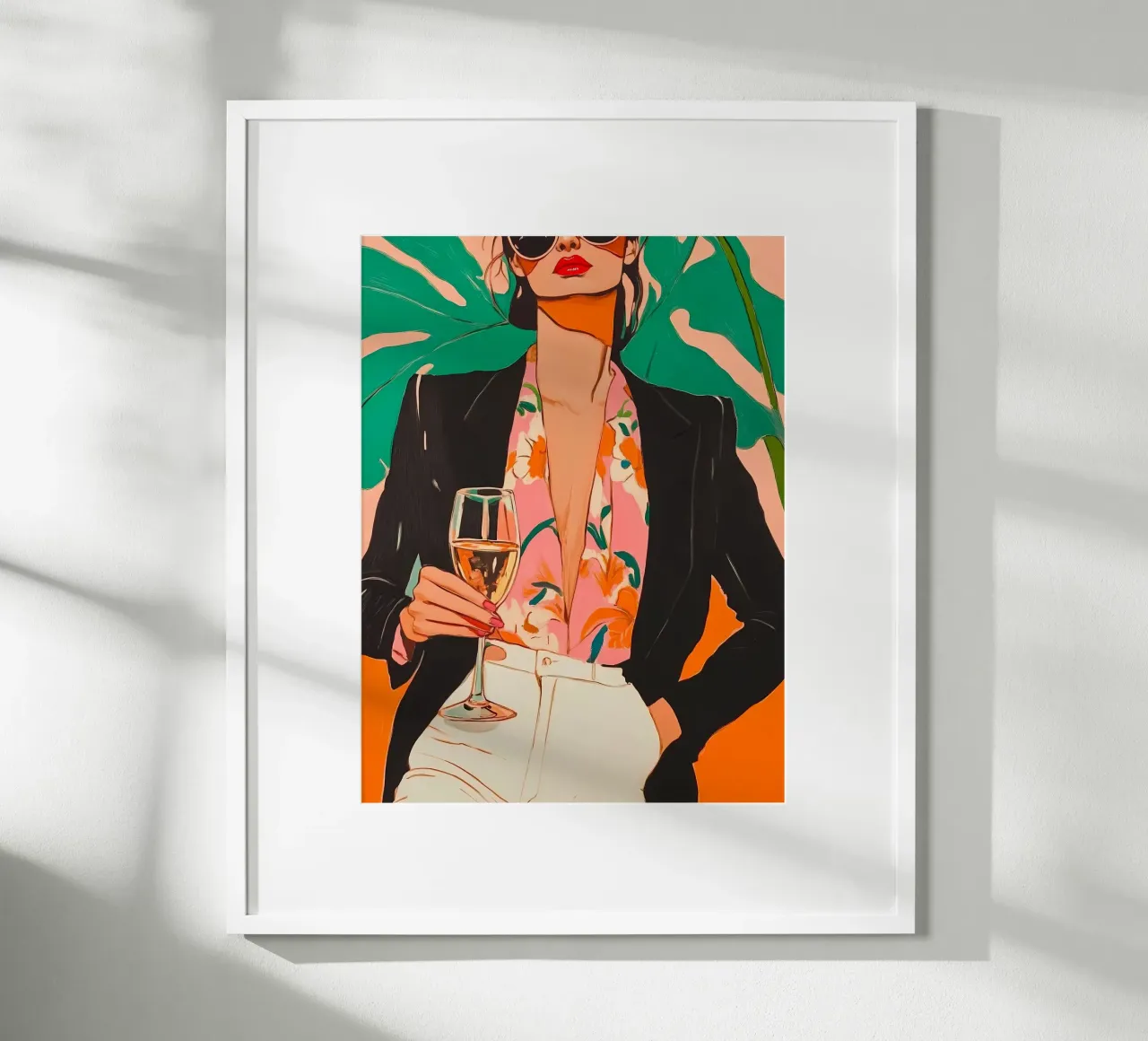 Donna con bicchiere di vino poster con telaio in alluminio da IamHomeStudio