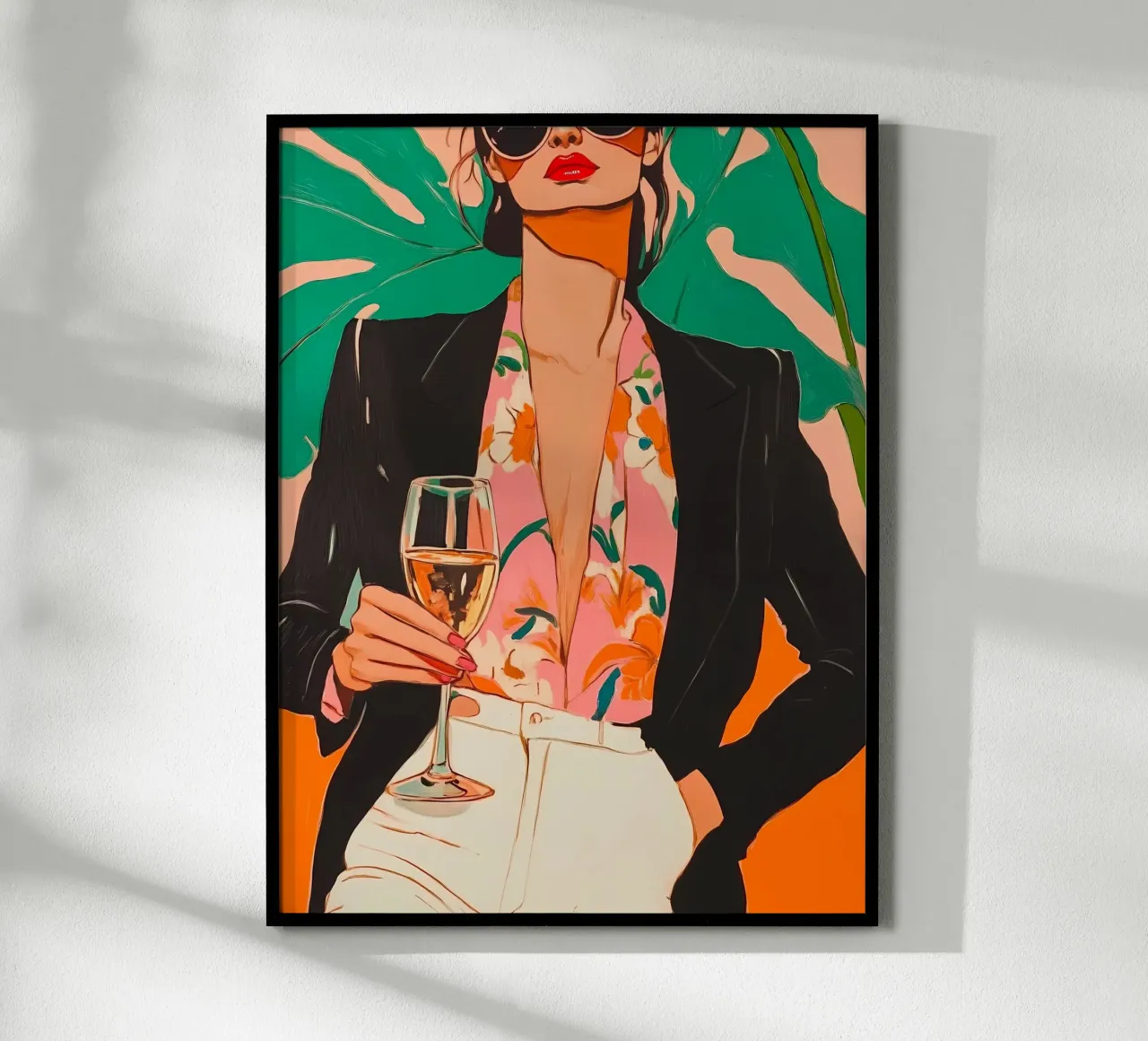 Donna con bicchiere di vino poster con telaio in alluminio da IamHomeStudio