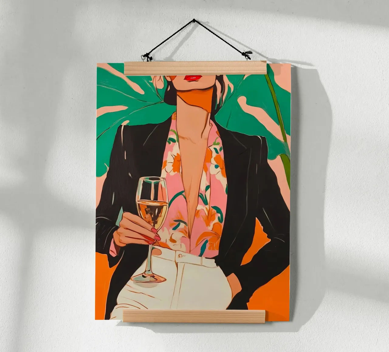 Donna con bicchiere di vino poster con telaio in alluminio da IamHomeStudio