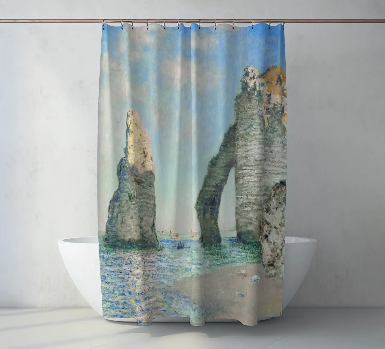 Le scogliere di Étretat di Claude Monet (1885) tenda da doccia da Classic Art Prints