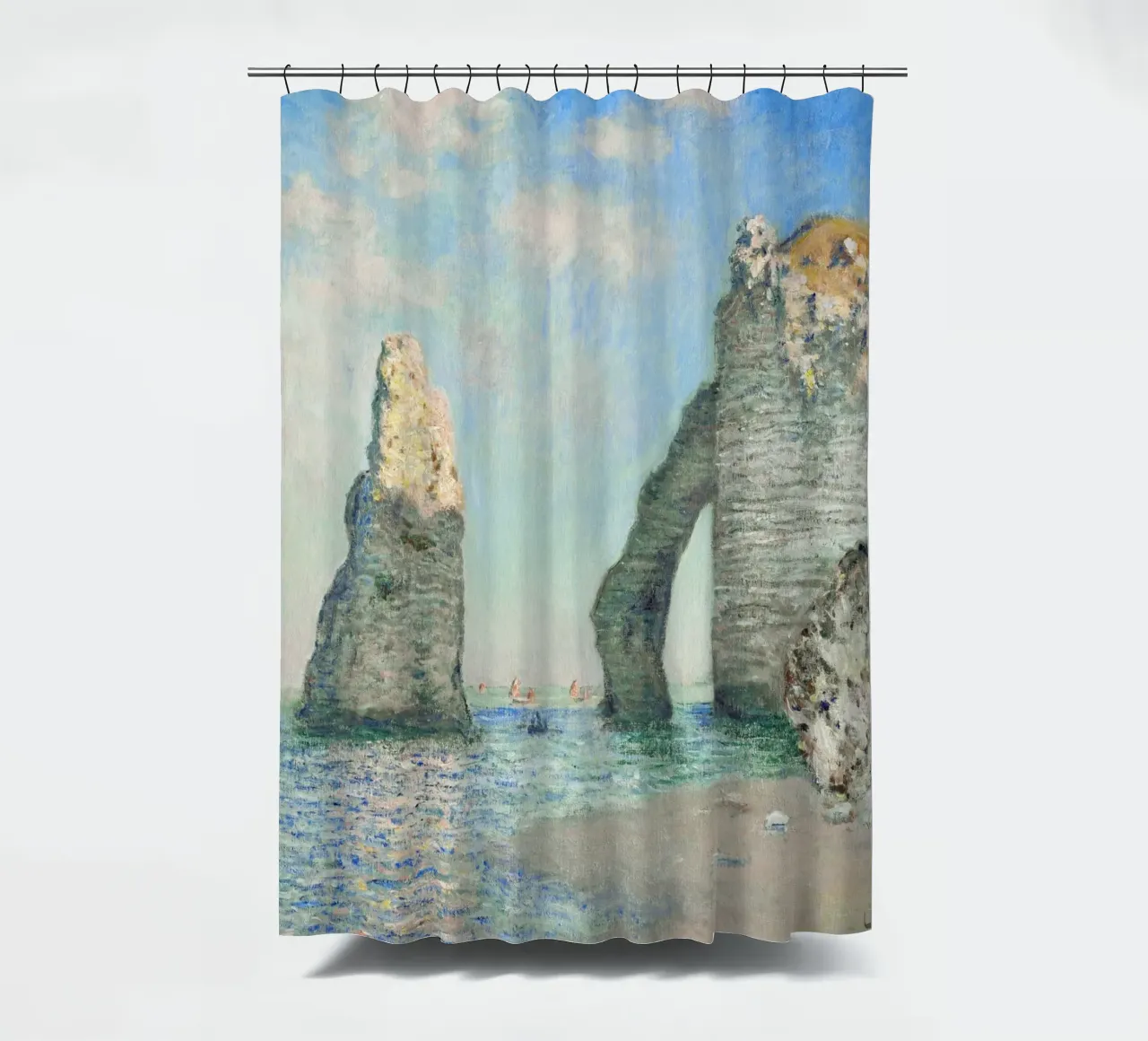Le scogliere di Étretat di Claude Monet (1885) tenda da doccia da Classic Art Prints