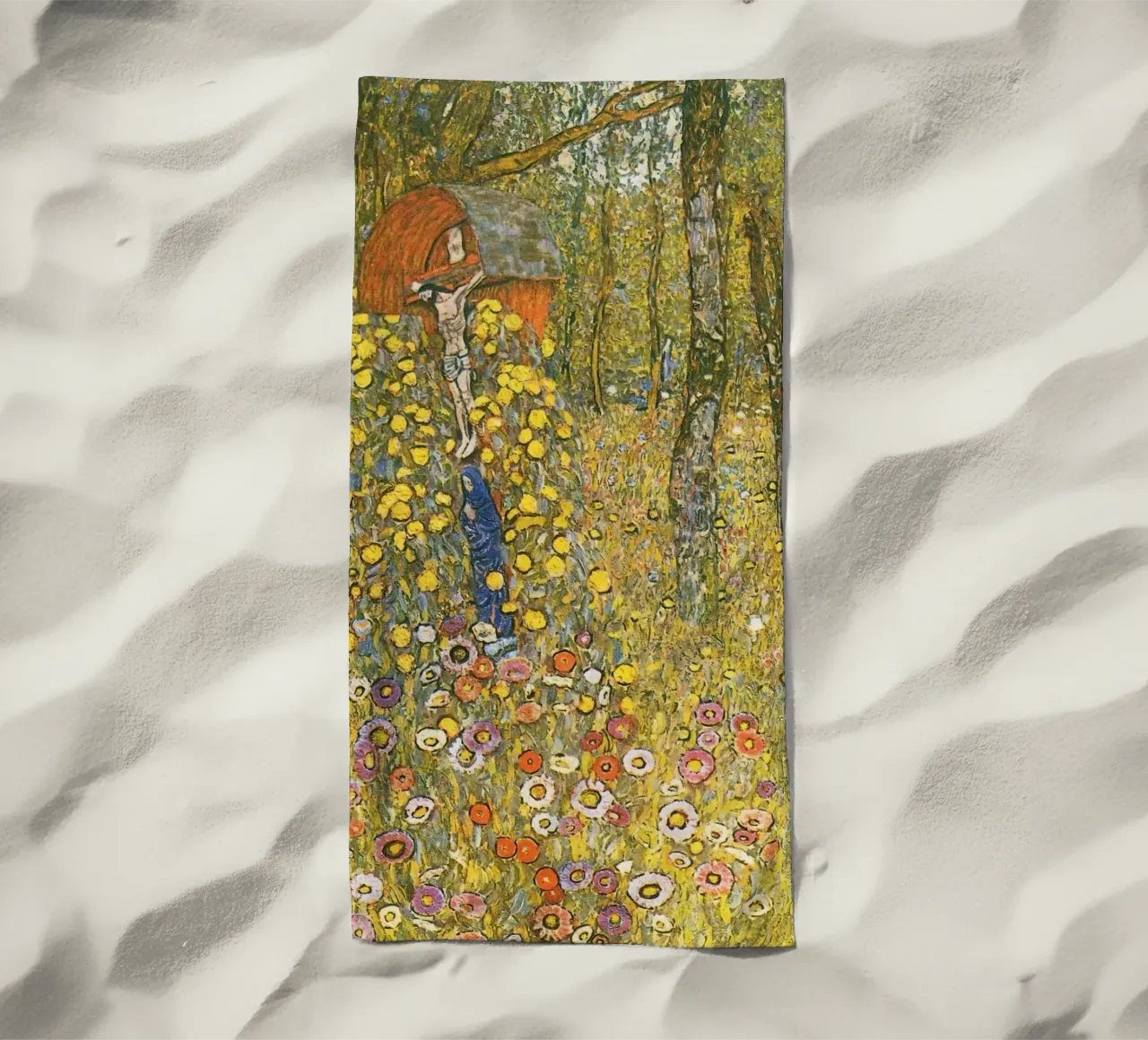 Gustav Klimt's cottage garden with crucifix beach towel by Gustav Klimt ART Prints