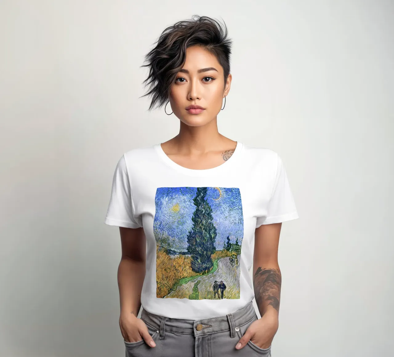 Vincent van Gogh’s Road with Cypress and Star women's fitted t-shirt by Art History