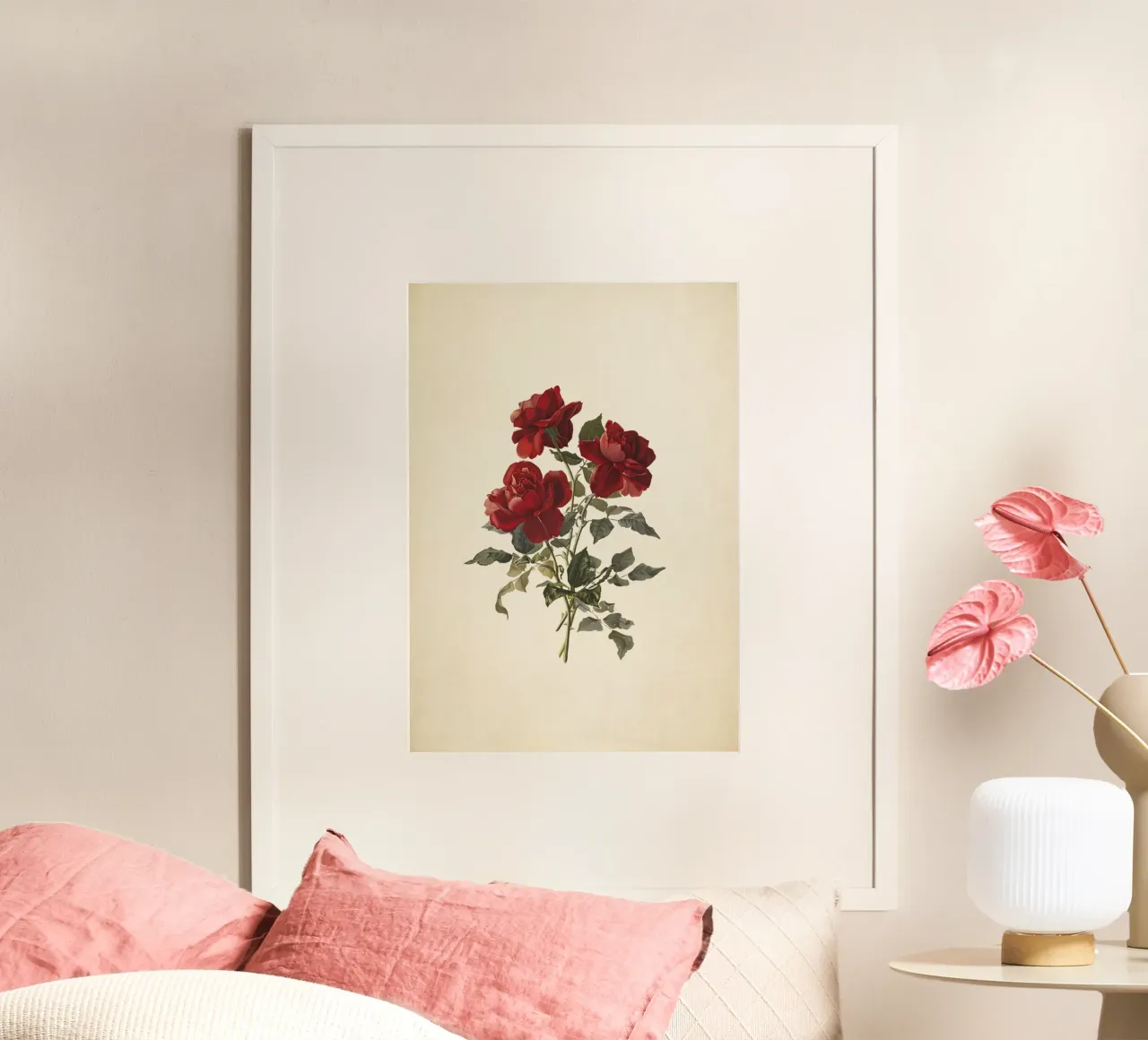 Rose rosse di Grace Barton Allen - Arte botanica floreale d'epoca poster con telaio in legno da ClubArt
