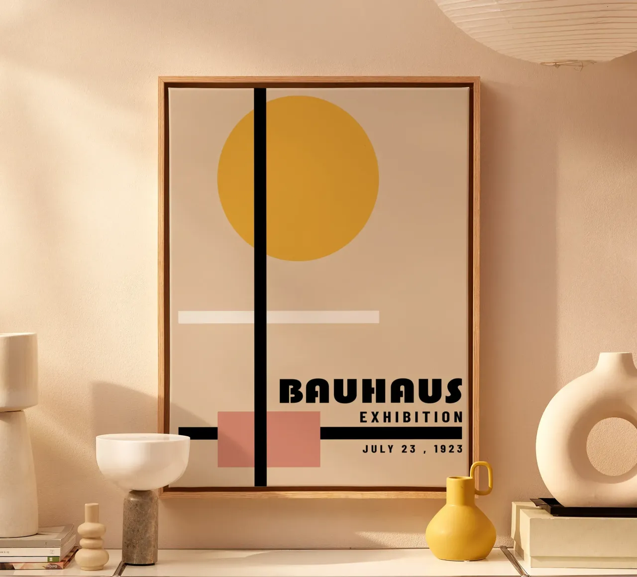 Poster minimalista Bauhaus - sole e linee tela con Cornice a cassetta da Casa Calm