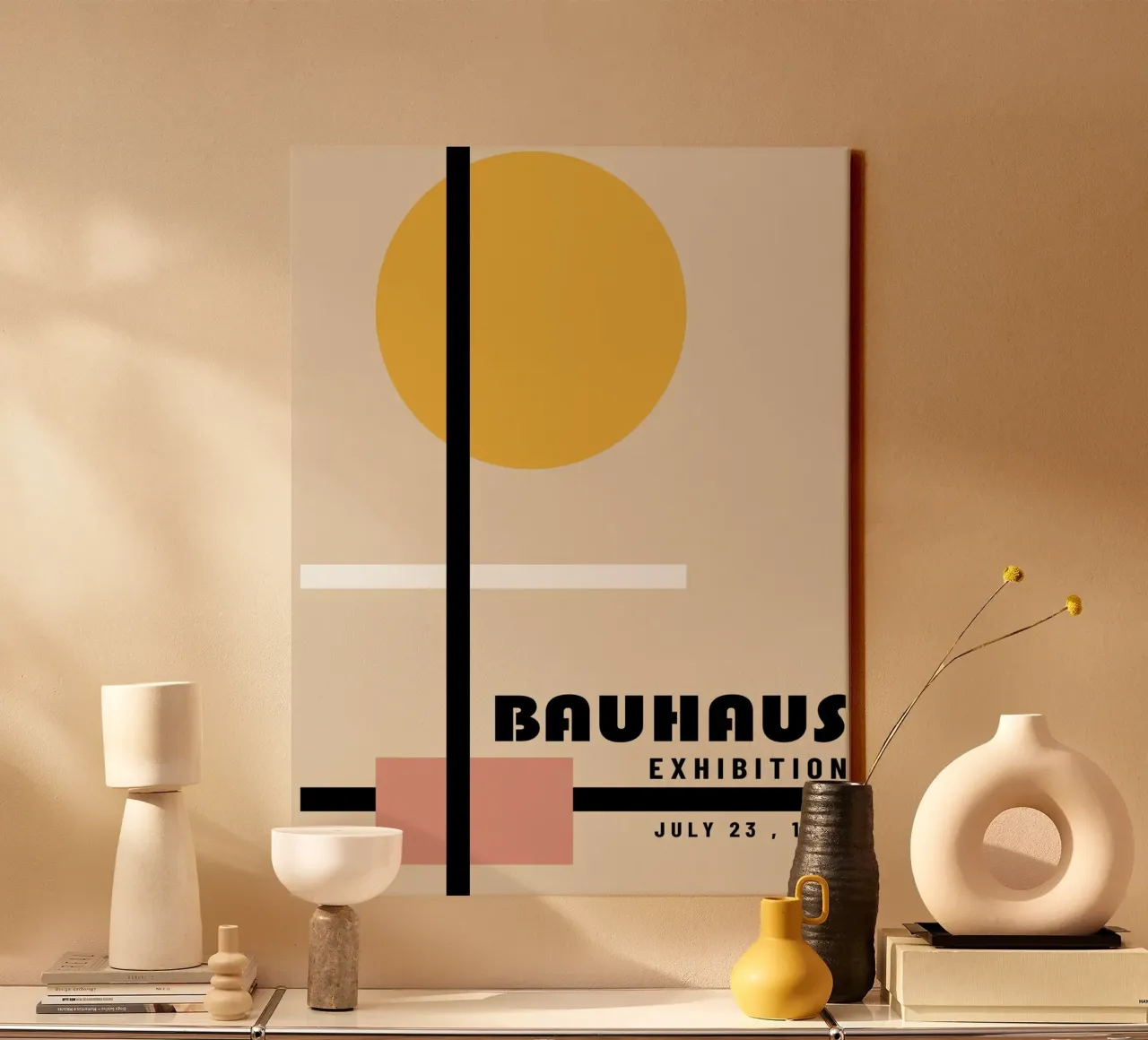 Poster minimalista Bauhaus - sole e linee tela con Cornice a cassetta da Casa Calm