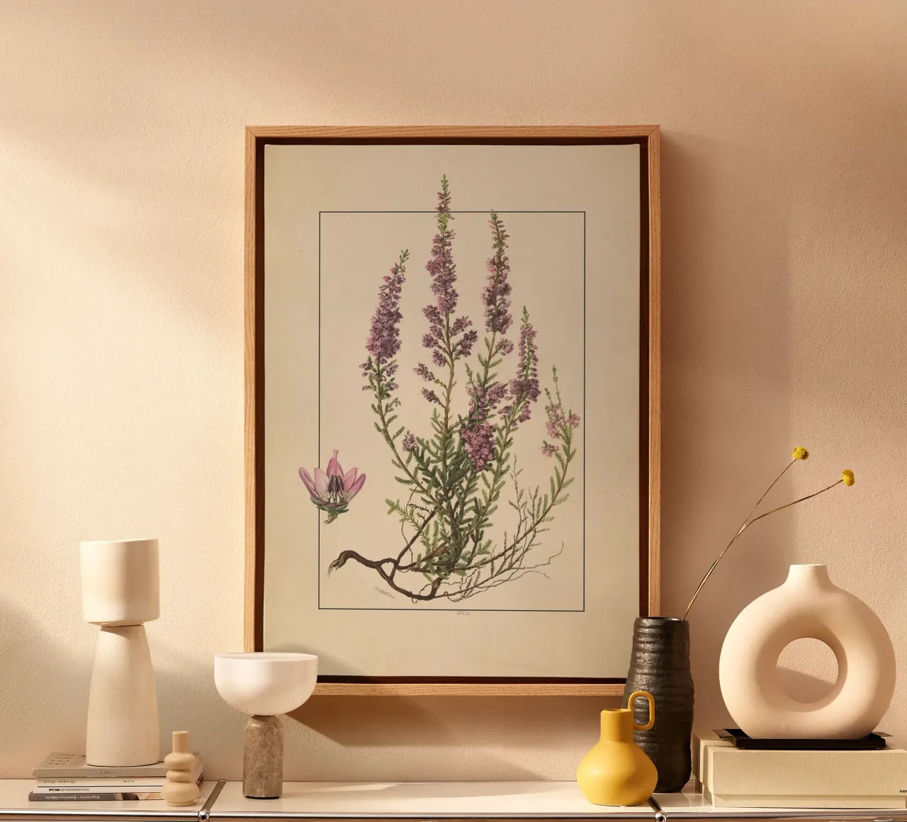 Calluna Vulgaris Print - Vintage Heather Botanical Art canvas met Baklijst van ClubArt