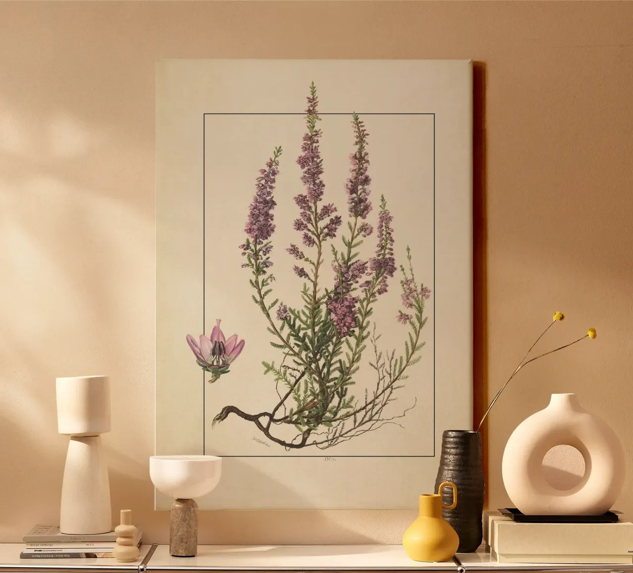 Calluna Vulgaris Print - Vintage Heather Botanical Art canvas met Baklijst van ClubArt
