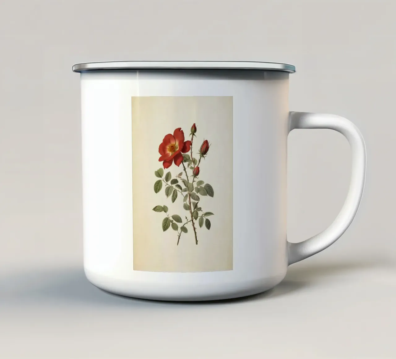 Stampa botanica vintage della rosa selvatica - Arte della rosa rossa rustica tazza in smalto da ClubArt